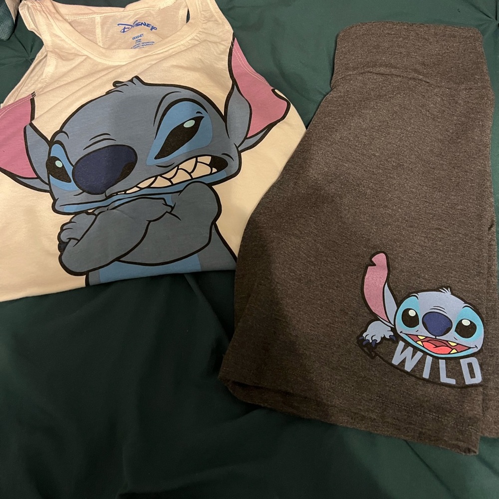 Disney Stich two piece outfit. White tank and grey bottoms size medium 7/9